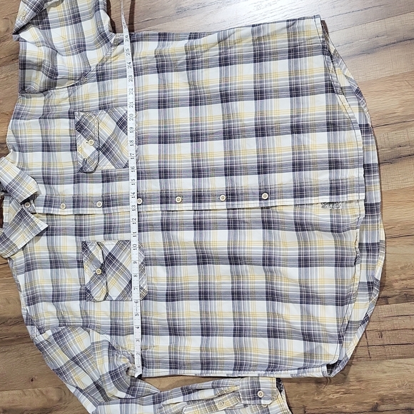 TIMBERLAND GRAY YELLOW PLAID ROLL TAB COTTON WESTERN BUTTON DOWN BUTTON SHIRT - Picture 11 of 15